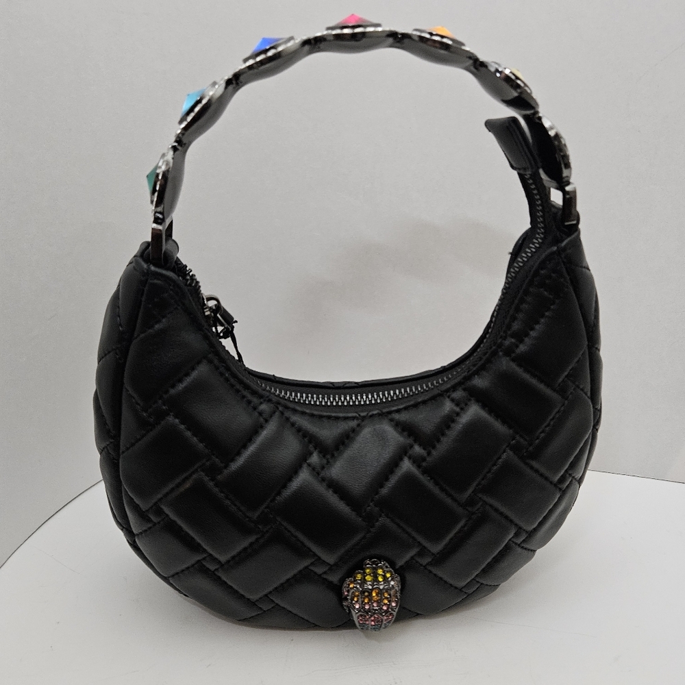 KURT GEIGER Black Leather Small Octavia Moon Bag